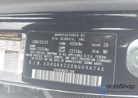 2022 Kia K5 Gt-Line z USA, uszkodzony, nr VIN 5XXG64J20NG094746